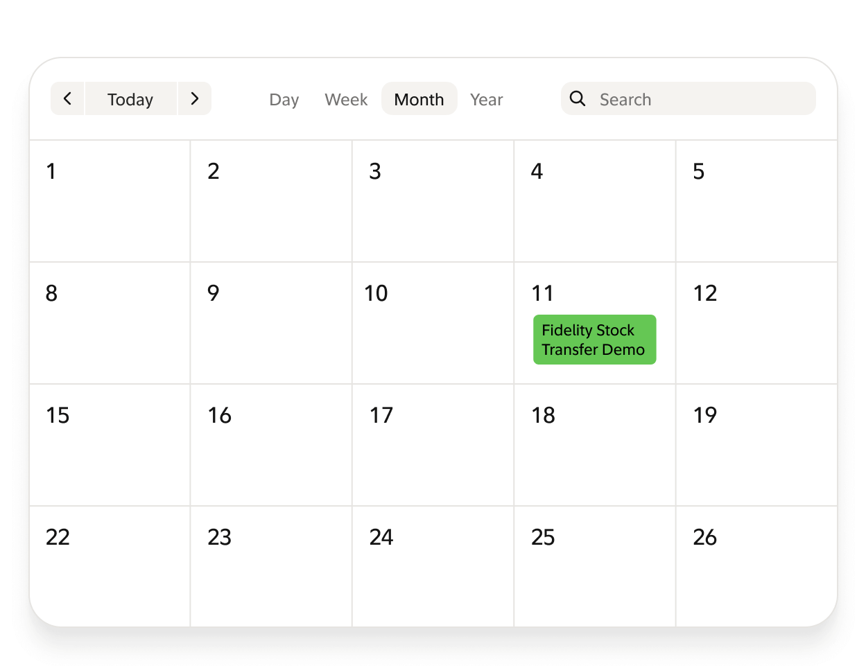 A calendar graphic showing an appointment titled “Fidelity Stock Transfer Demo”