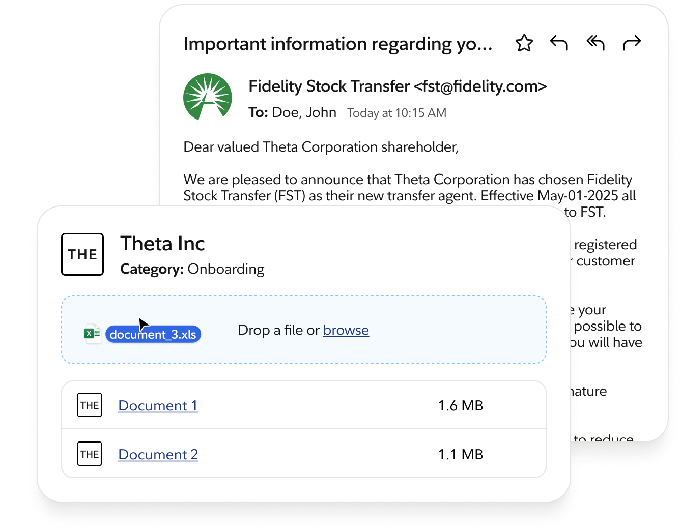 Supported onboarding flow for the Fidelity Stock Transfer platform